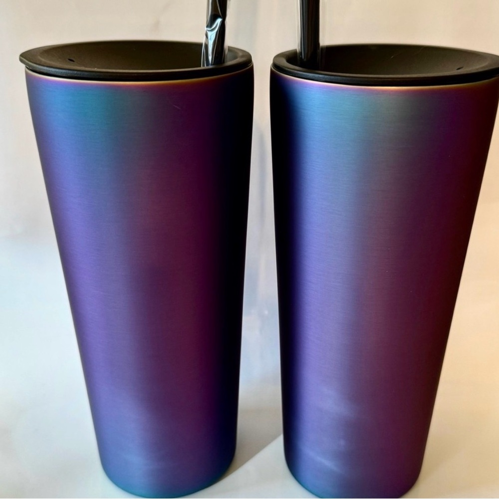 SET OF 4-22 oz Stainless Steel Matte Finish Iridescent Tumbler Set with straw